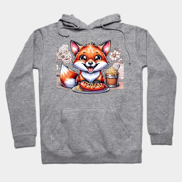 Cute Fox eating german food Hoodie by TaevasDesign